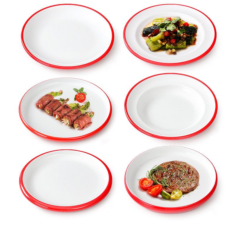 Top Lattice Melamine Cutlery Pan Nordic Circular Dining Room Disc Commercial Hotel Hot Pot Dishes Imitation Porcelain Plastic Dishes