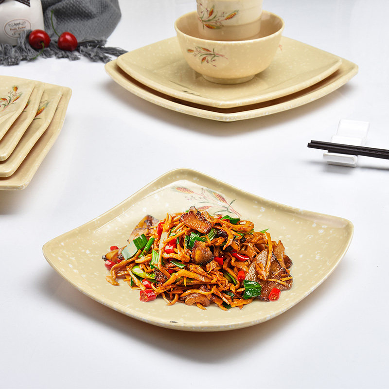 Top Lattice Imitation Porcelain Cutlery Cover Meal Pan Fried Dishes Fast Food Pan Melamine Resin Stir-fried Powder Pan Pan Subcommercial