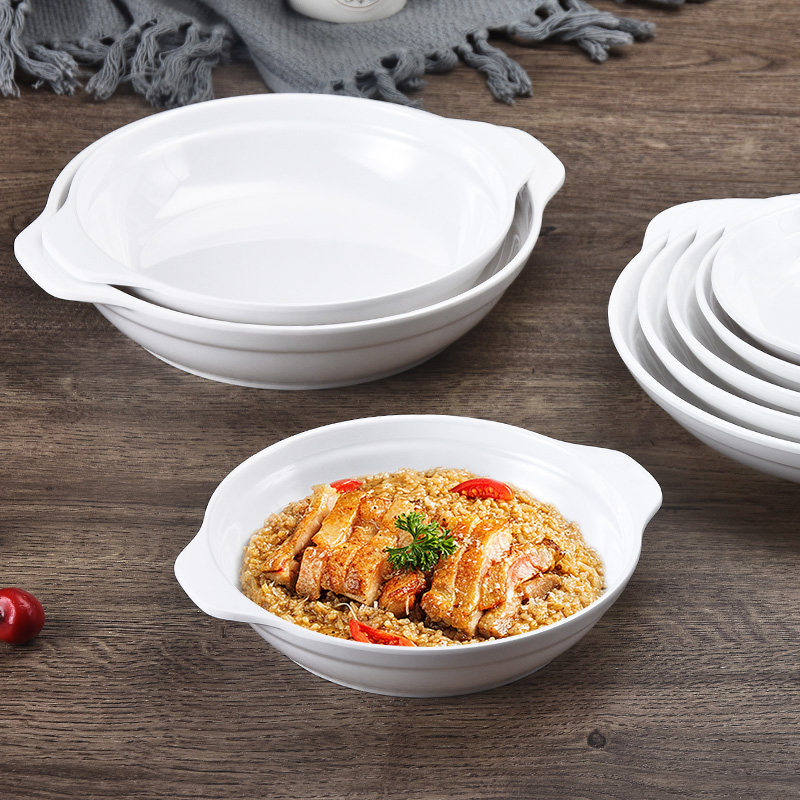 Top-lattice melamine resin binaural disc plastic abalone disc soup tray with eardish dish imitation porcelain cutlery plate Commercial