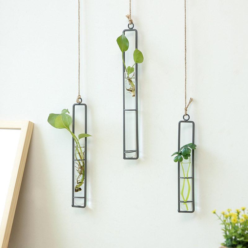 Simple Nordic style gold ge hydroponic plant container hanging wall decoration wrought iron vase living room dining table decoration wall hanging