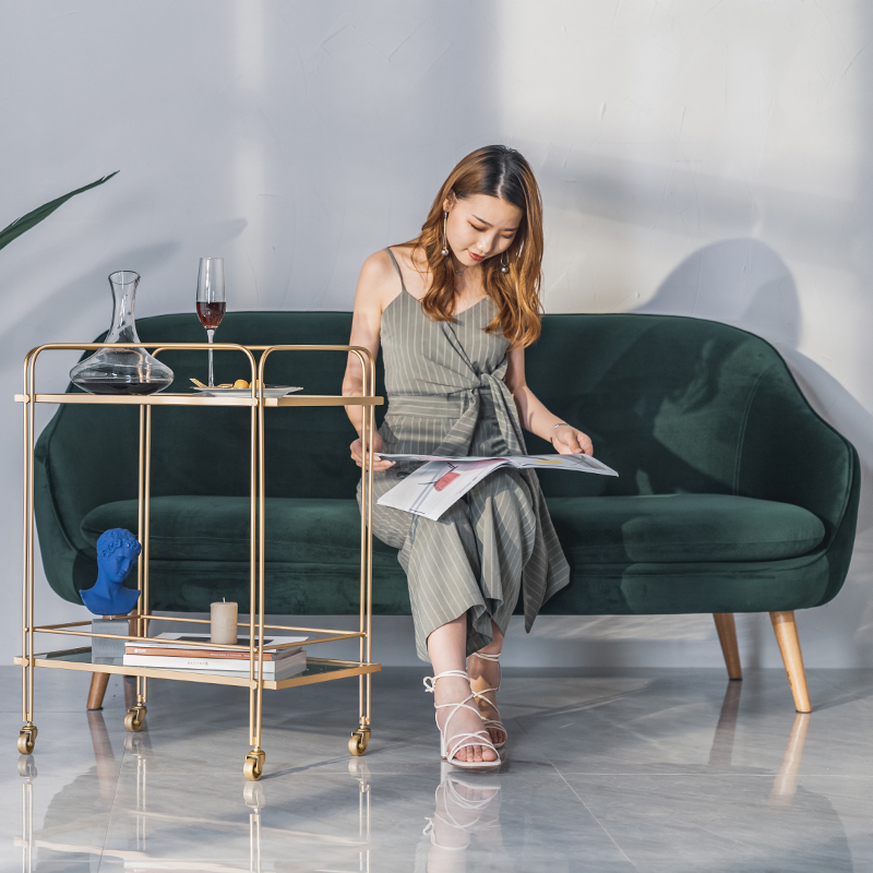 Imported Living Room Cloth Art sofa Ink green suede solid wood footed trio seat double digit personality minimalist light lavish sofa