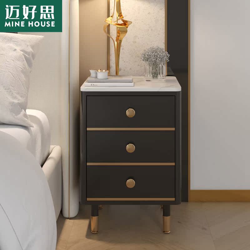 Simple modern Nordic luxury marble bedside table multifunctional bedroom bedside storage small cabinet rack