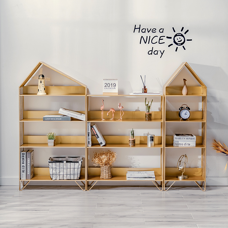 Nordic floor-to-ceiling children's bookshelf Wrought iron ultra-thin bookshelf room storage shelves bedroom shelves home shelves