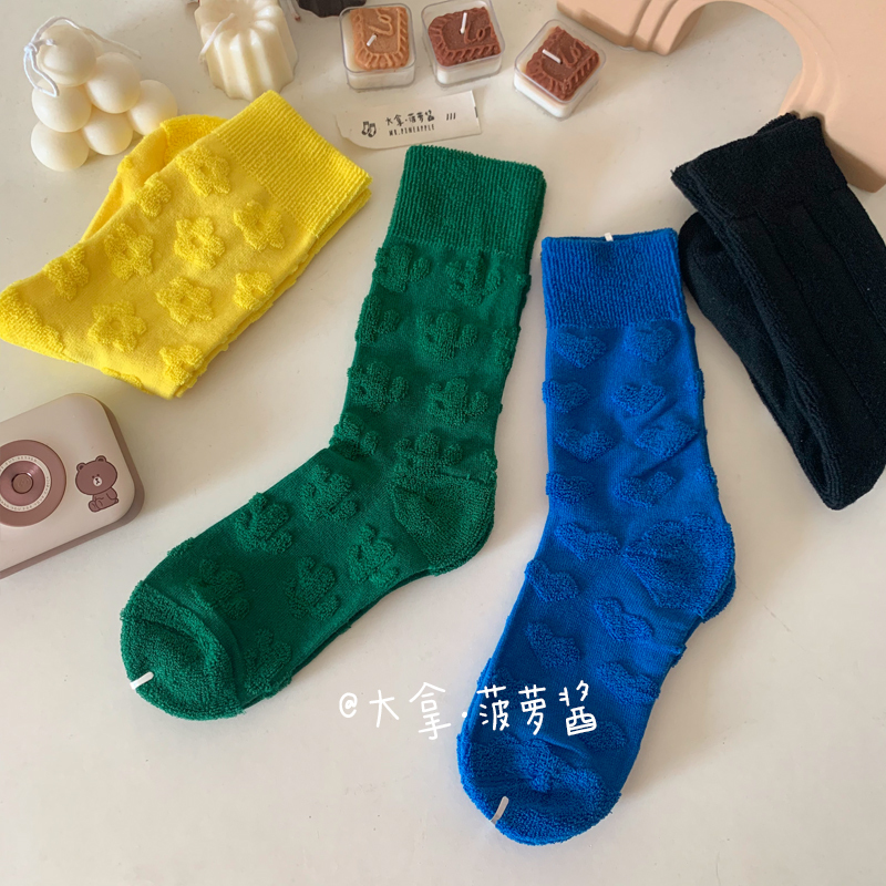 Women's Thick Terry Socks, Green Cactus Cute Floral Mid-Calf Socks, Trendy Men's Couple Socks, Cotton Women's Thick Terry Socks, Green Cactus Cute Floral Mid-Calf Socks, Trendy Men's Couple Socks, Cotton