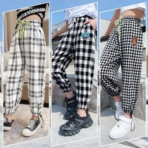 2021 summer new girls summer Plaid breathable pants casual pants waist thin baby pants anti mosquito pants trousers tide