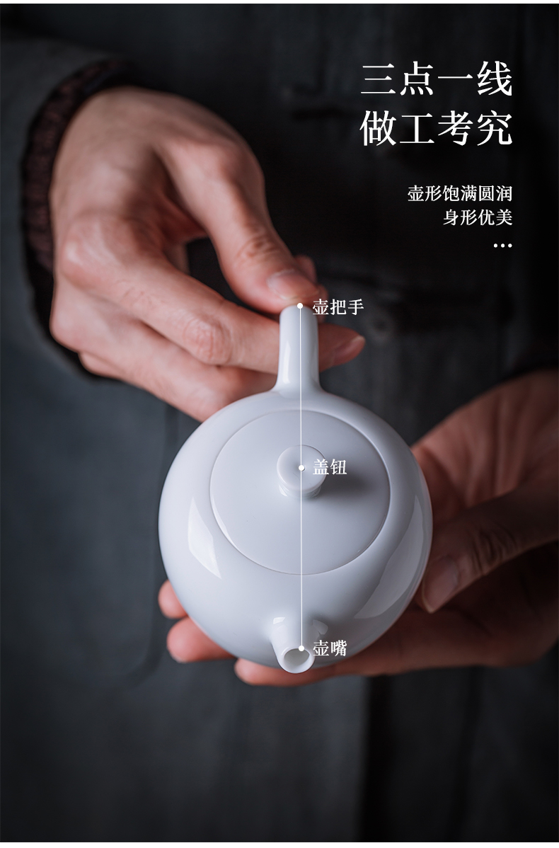 A person with A small white porcelain teapot single pot of jingdezhen ceramic tea set of the filter ball hole single large tea set