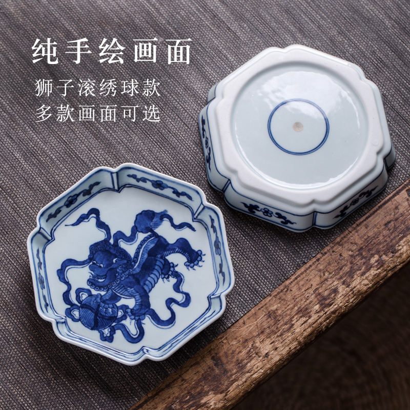 Pure hand - made yuan blue and white porcelain pot bearing ceramic saucer archaize mud grain dry terms plate compote snack plate hexagonal plates