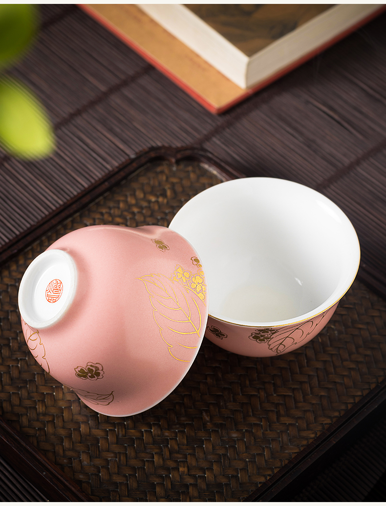 Bright tea cup set jingdezhen ceramics single master cup kung fu tea set sample tea cup pink pure hand - made of gold