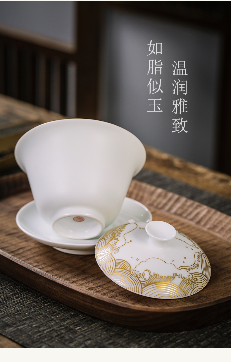 Pure manual hand - made white porcelain only three tureen single ceramic cups tea sets jingdezhen kung fu tea bowl