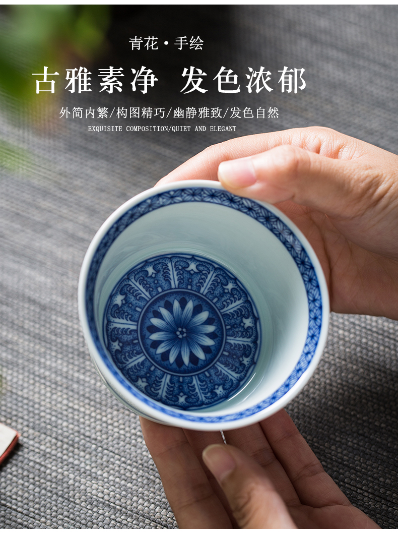 Large blue and white porcelain cup single master cup jingdezhen ceramic tea pure manual, all hand - made teacup single CPU