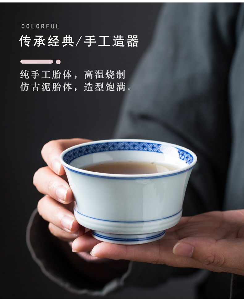 Large blue and white porcelain cup single master cup jingdezhen ceramic tea pure manual, all hand - made teacup single CPU