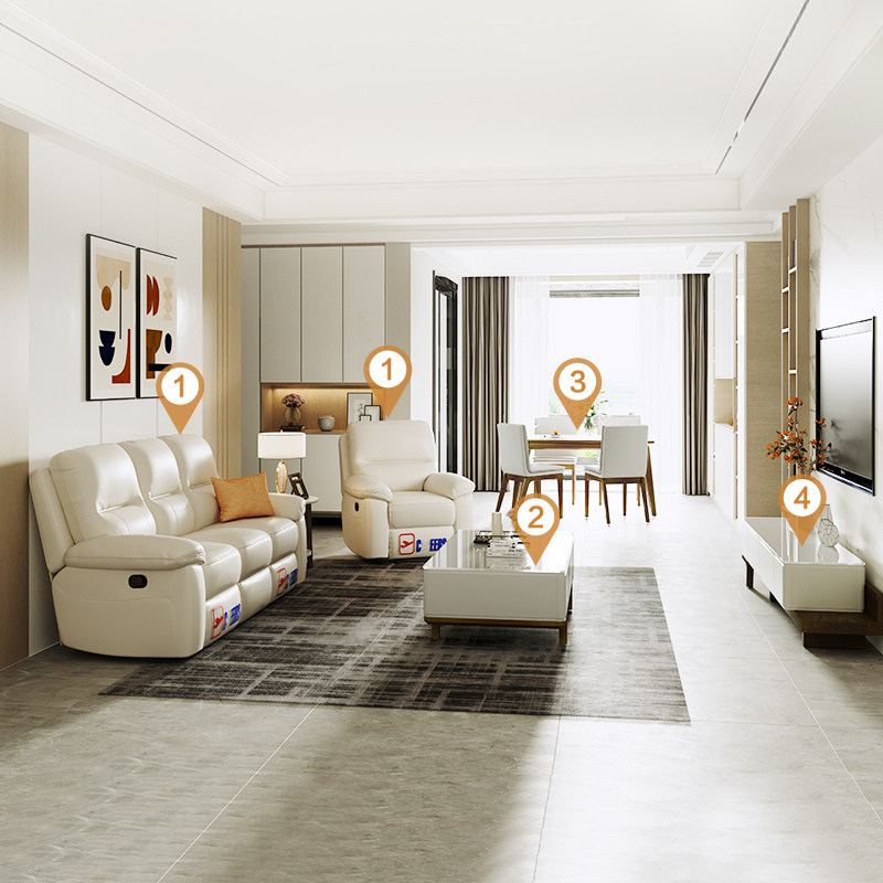 (full house) Sesame Genuine Leather Functional Sofa Tea Table TV Cabinet Living-room Home Suit Combination 5522 Package