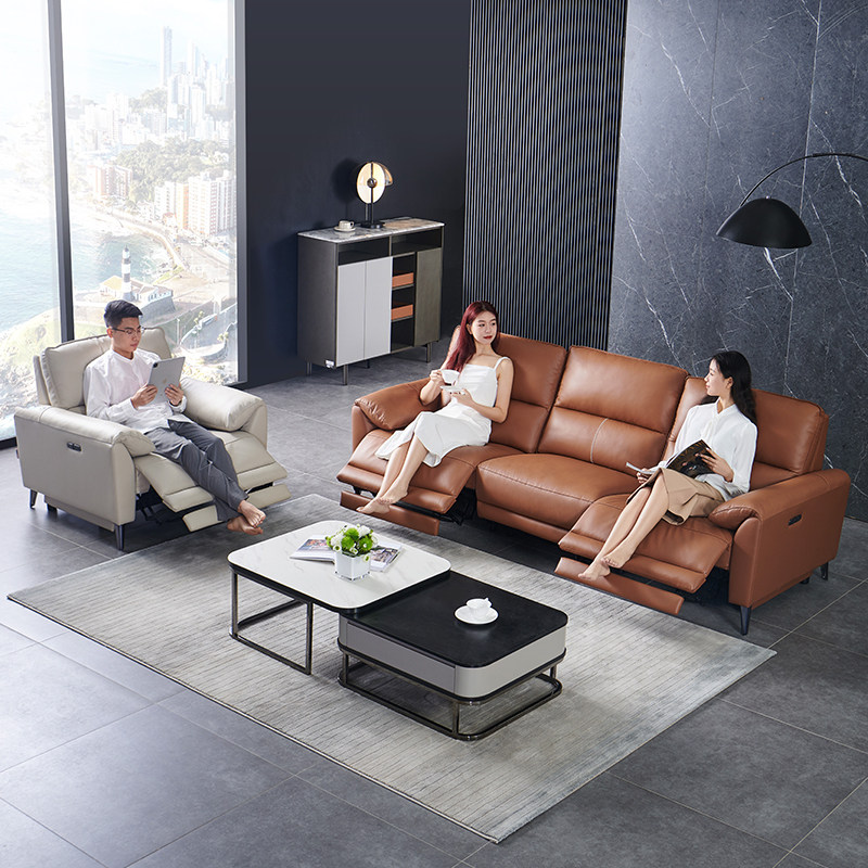 (clear cabin) Cheehwa modern minimalist living-room genuine leather combined headlayer cow leather electric sofa 50737