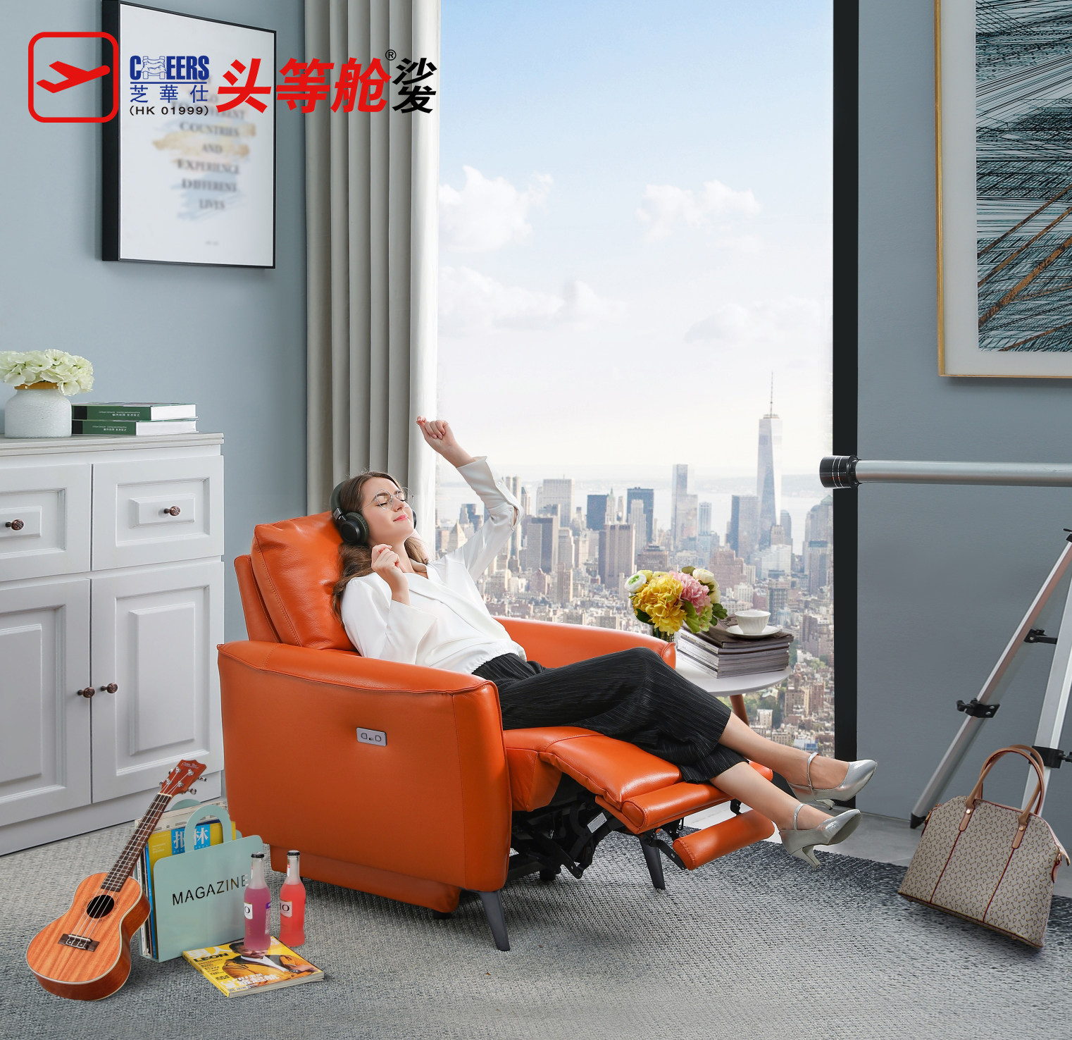 Chewashi Head Etc Cabin Sofa Modern Minima Light Extravagant single real cow leather Lazy Man Electric Functional Single Chair 1012