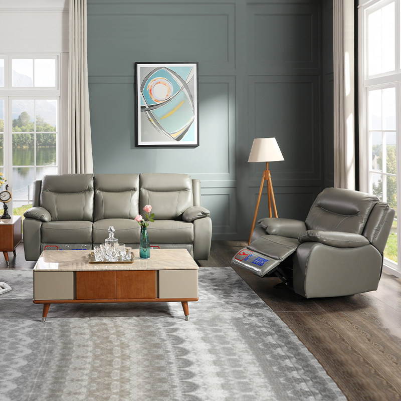 Cabins of Sesame Bloom's Living Room Living Room Small Family Real Cow Leather Bilateral Modern Eurostyle Electric Functional Sofa Combined 5982