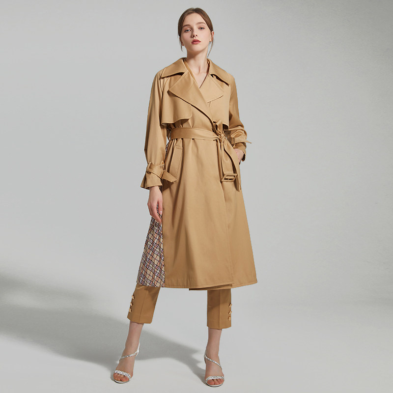 LadyS Elite milk tea brown back 100 pleats spliced wool material OL Style in long version long sleeve windsuit woman dress