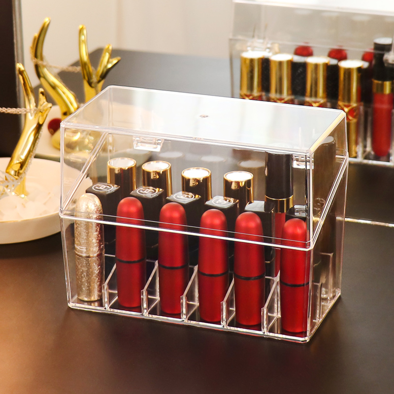 Lipstick containing box Dogs anti-dust with lid transparent mesh Red Mouth Red Lattice Shelf Vertical Tabletop Finishing Box Large Capacity