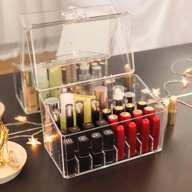 Lipstick storage box multi-grid cosmetics lipstick color nail polish shelf desktop finishing box acrylic transparent with cover