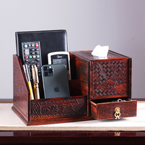 Redwood tissue box desktop multi-function remote control sundries storage box red sour wood high-grade wooden paper box