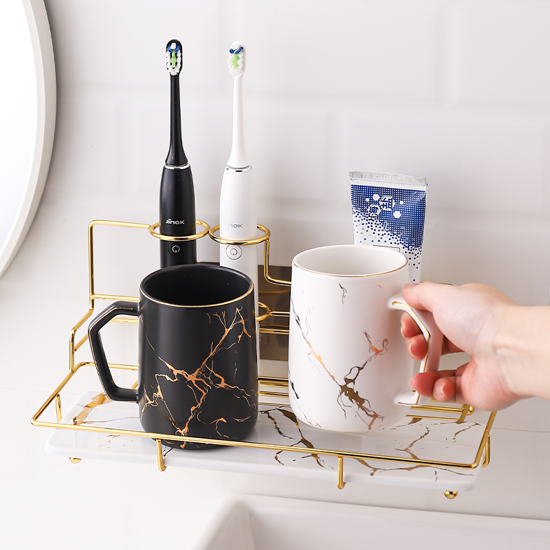 Simple Nordic ceramic couple electric toothbrush cup gargle cup set home bathroom wash storage shelf