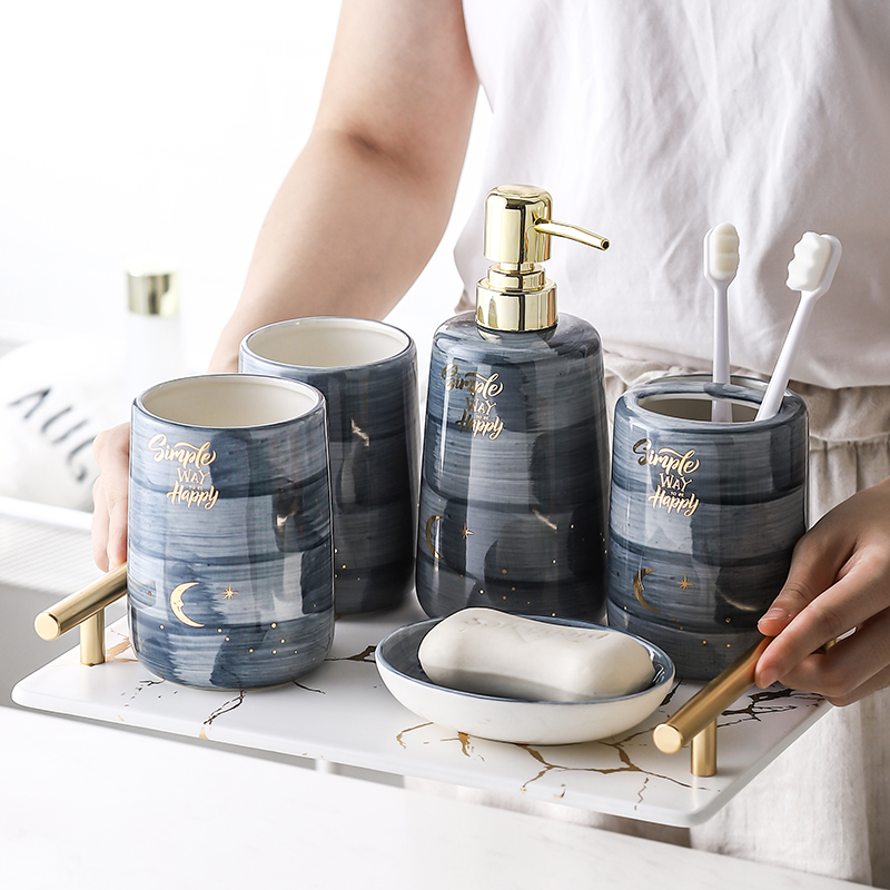 Hand-painted ceramic ins Starry Sky Bathroom Five Piece Set toiletries Set Wedding Bathroom Supplies Brush Teeth Gargle Cup