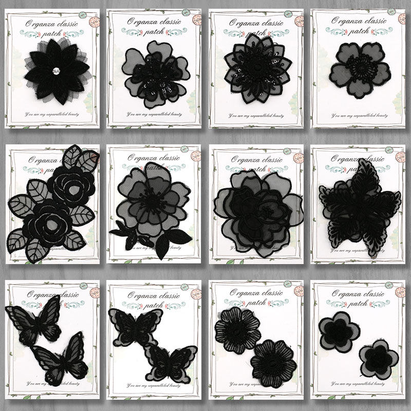 Black Embroidered Cloth Patch Gown Hat Bag decorated with stylish cloth Pants Clothes Pants Breaking Hole and Holes Sticking to Patch Patches