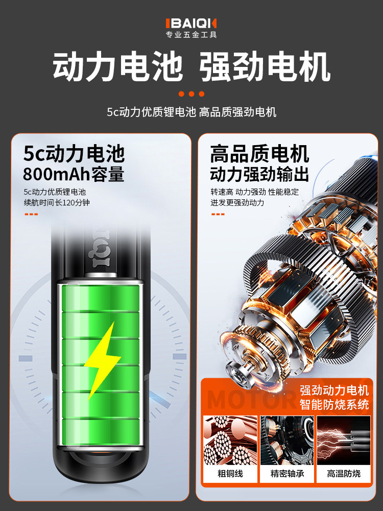 Led Electric Grinder with 2 Hours of Battery Life, Small Outdoor Handheld Grinding Tool, USB Interface, Adjustable Speed Electric Grinder