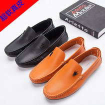 High-end Qipi Yier trendy brand Langkang 2024 summer new style genuine leather beanie shoes light soft comfortable and breathable flat-soled mens shoes