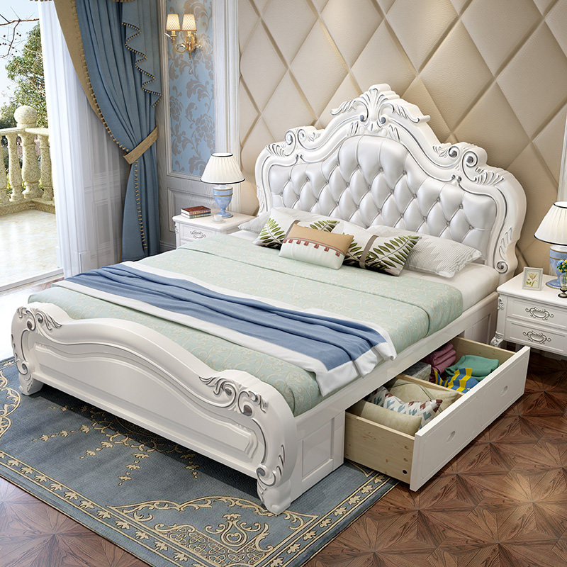 Light luxury style solid wood bed Modern simple American bed 1.8m European style master bedroom double bed 1.5m princess bed wedding bed