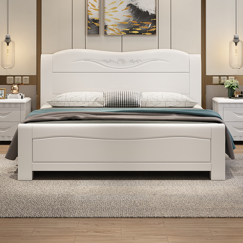 Solid wood bed modern minimalist white wedding bed 1 8 m master bedroom with double bed 1 5M Jane luxurious princess bed linen bed