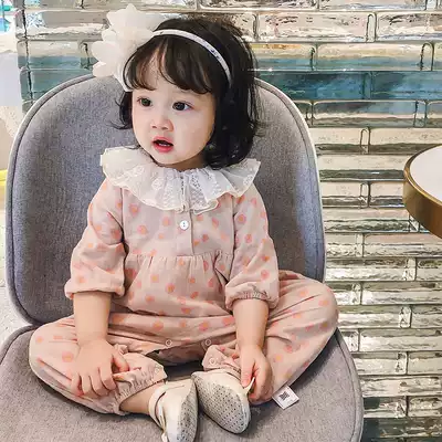 South Korea Net red female baby Princess ha clothes spring autumn suit full moon newborn baby one-piece clothes long sleeve