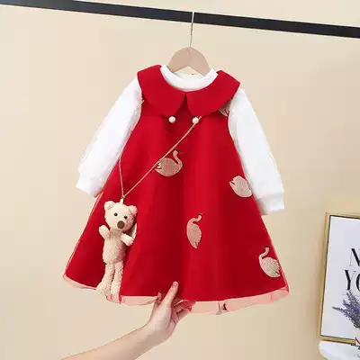 Korean girl net red dress 2021 spring and Autumn new Western style children's red skirt girl princess skirt