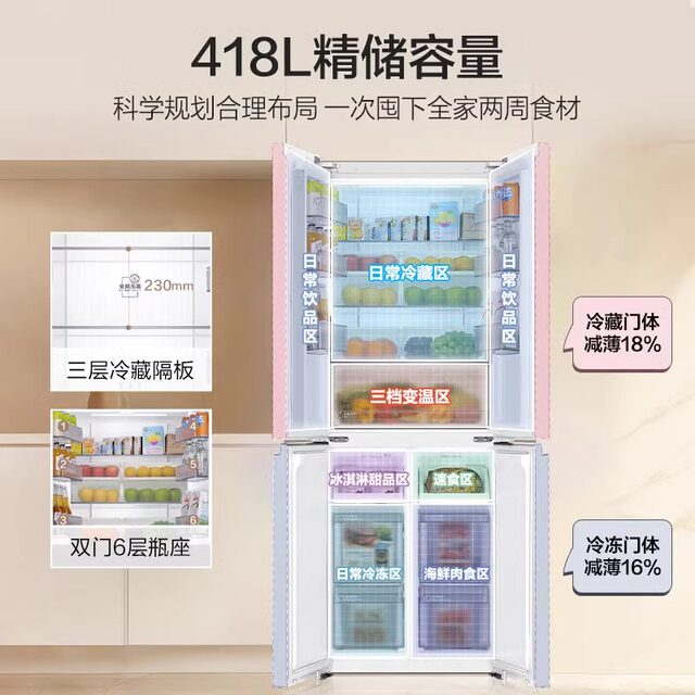 Haier BCD-418WGHTDB9WVU1 double-open four-door 418L ultra-thin zero-embedded first-class refrigerator