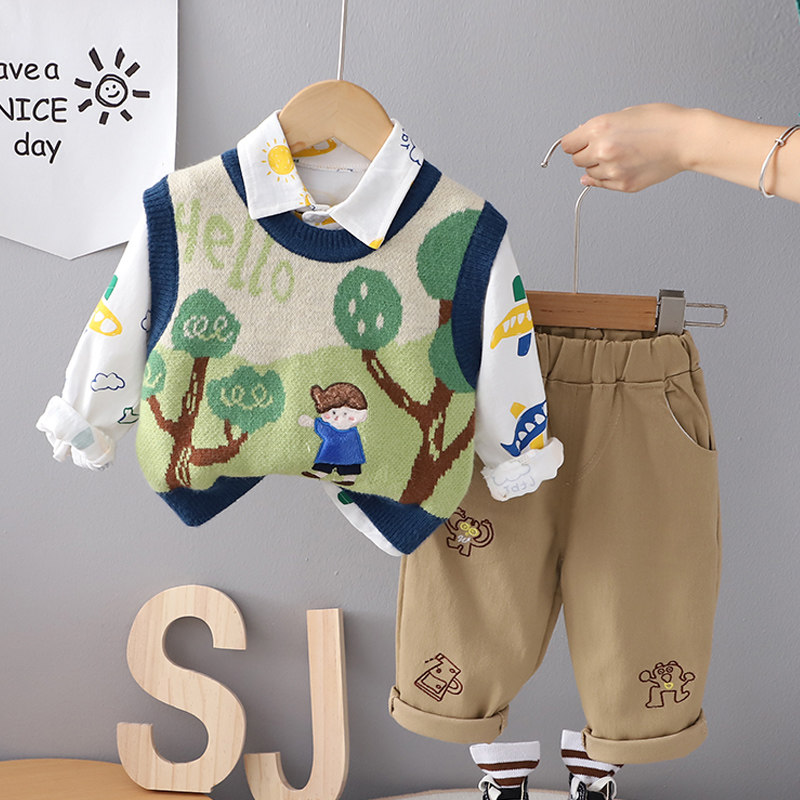 French baby clothes Spring and autumn clothes sweater cute little boy suit split one year old male baby autumn clothes-Taobao