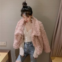 South Korea flipped loose 100 hitch soft glutinous lamb plush short coat woman 2020 Autumn winter outside wearing warm blouse