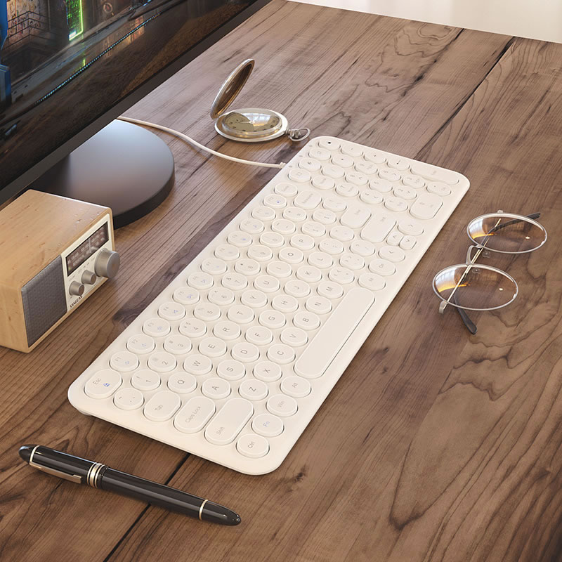 BOW Voyage Retro Punk Keyboard Wired Chocolate Notebook Desktop Computer External ultra-thin usb Charging Office Private typing Wireless Small Mouse Sets Girls Cute Muted