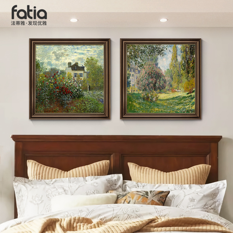 World Famous Paintings, American-Style Bedroom Bedside Decorative Paintings, Monet Oil Paintings, High-End Double Mural Paintings, Room Master Bedroom Hanging Paintings