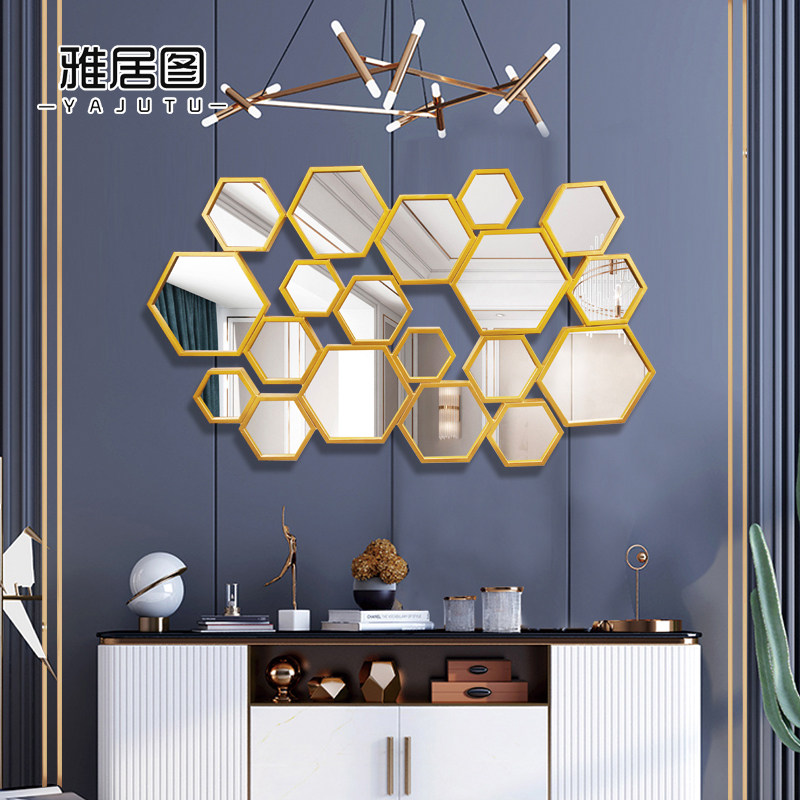 Living Room Dining Room Genguan Background Wall Wall Wall Decoration Hanging Accessories Metal Rhomboid Decorative Mirror Light Extravagant Iron Art Decor Wall Hanging