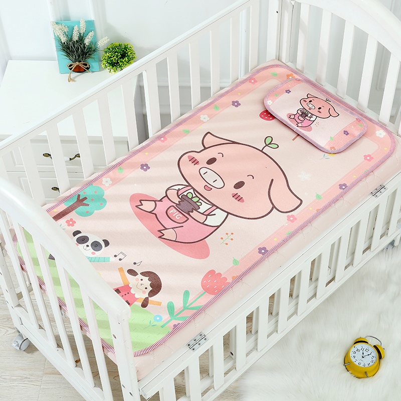 Cute Cartoon Baby Cool Mat Can Fold Breathable Ice Silk Mat With Pillow Core Kit Kindergarten Bed Mat Baby Mat