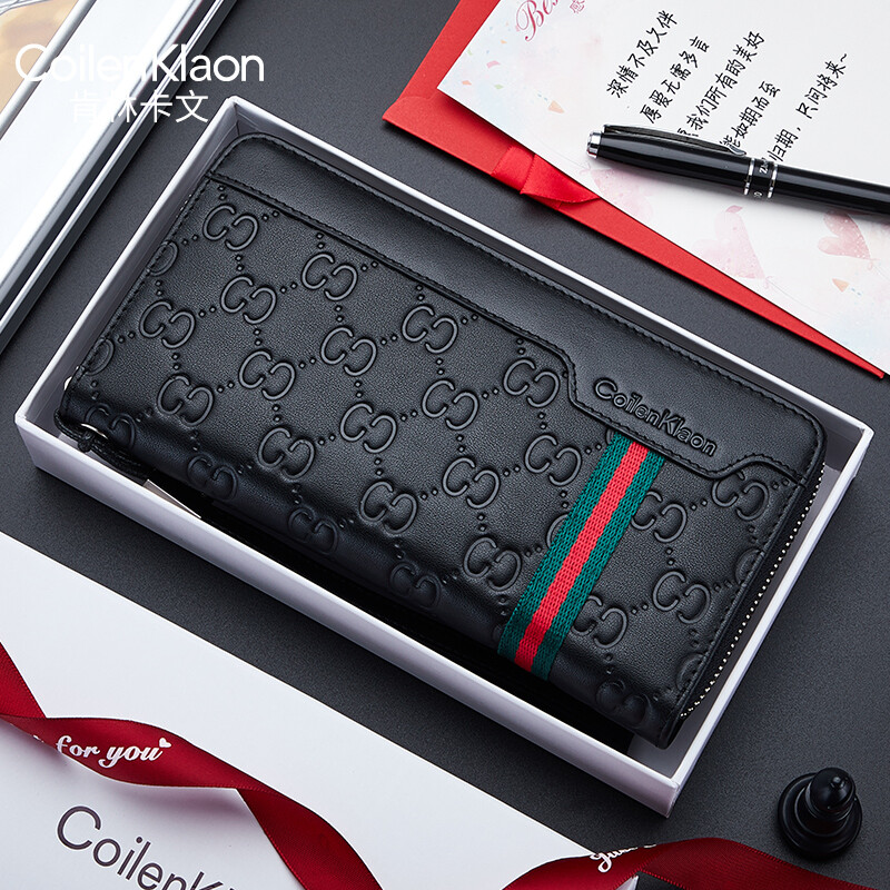 CoilenKlaon men's wallet long version leather tide brand first layer cowhide high-end business handbag men's clutch bag