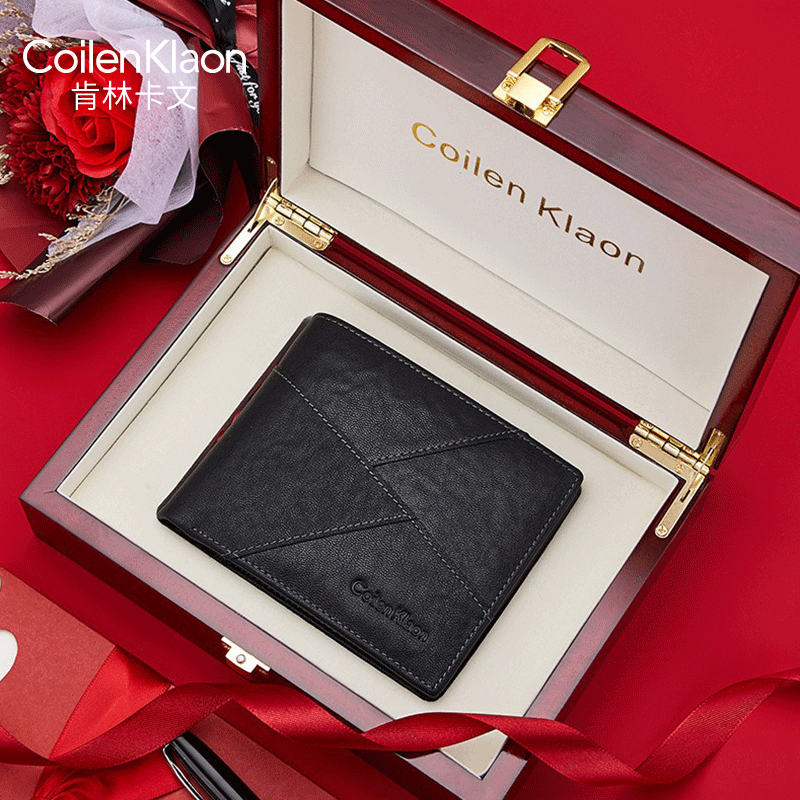 CoilenKlaon men's wallet genuine leather boomer head layer cow leather business casual money clip male to send boyfriend birthday