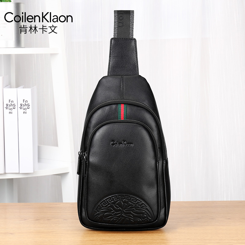 CoilenKlaon men's chest bag genuine leather first layer cowhide business backpack casual high-end messenger shoulder bag men