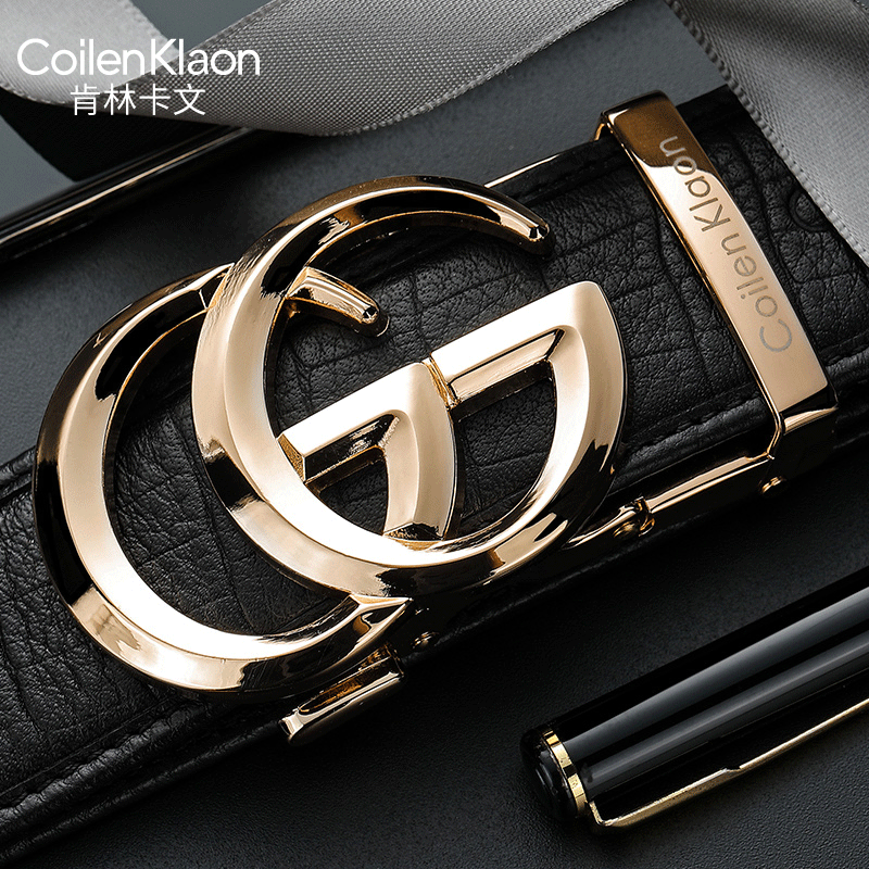 CoilenKlaon belt men's leather automatic buckle tide top layer cowhide casual high-end men's belt for boyfriend
