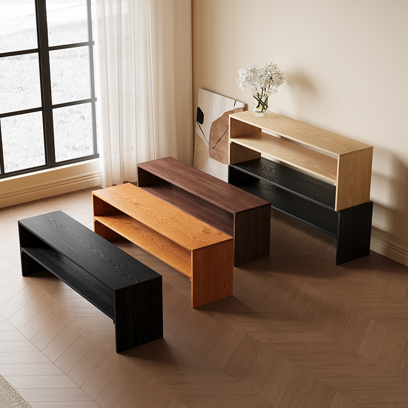 Medieval-Style Solid Wood Shoe-Changing Bench for Home Use, Double-Layer Long Bench, Creative Shoe Rack, Entryway Shoe Bench, Simple Shoe Cabinet