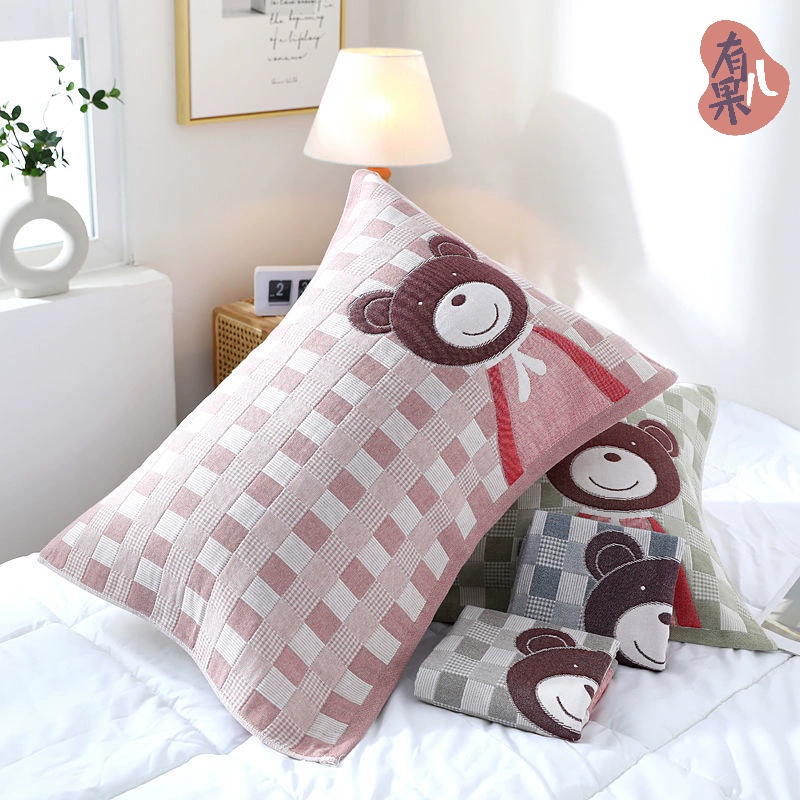 Khăn gối cotton tinh khiết khăn bông dày gạc đôi khăn gối đôi người lớn cộng với khăn trải gối đơn bốn mùa - Khăn gối