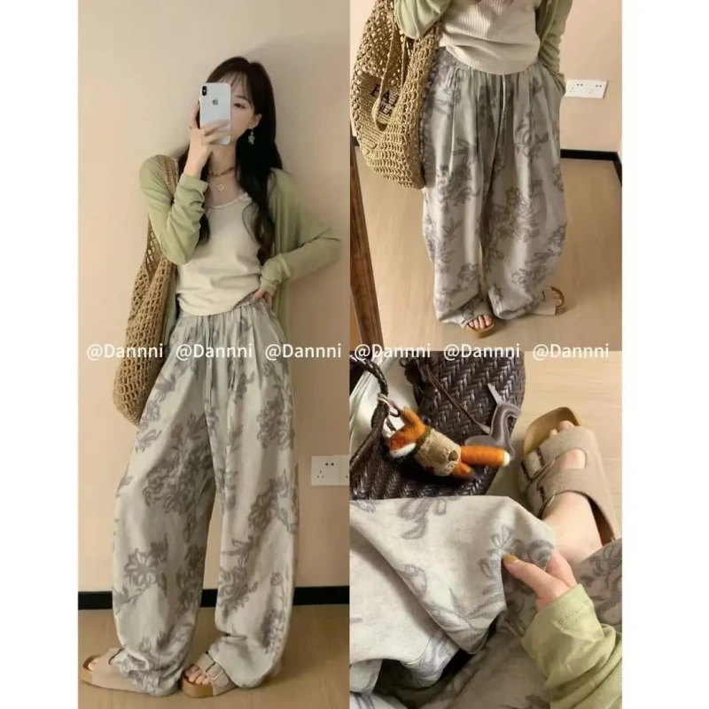 Blue and White Porcelain Wide-Leg Pants, Old Money Style, Cool Blended Silk Satin, Printed and Dyed Wide-Leg Straight Casual Pants Blue and White Porcelain Wide-Leg Pants, Old Money Style, Cool Blended Silk Satin, Printed and Dyed Wide-Leg Straight Casual Pants