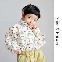 Huajia Paris~Childrens printed shirt long-sleeved pure cotton cute casual small lapel comfortable top 110-150