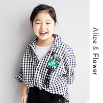 Huajia Mystery Palace ~ Childrens unisex thin rhombus shirt trendy style patch casual lapel long-sleeved silhouette top