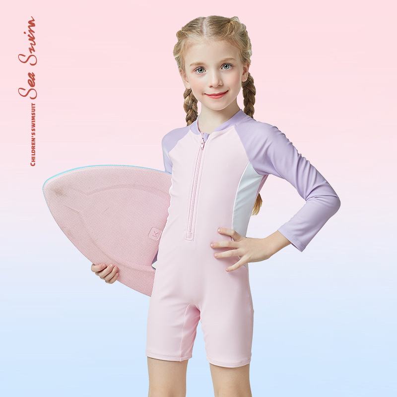 2023 Summer children swimsuit girl's new sunscreen conjoined beach holiday in children's sports swimsuit