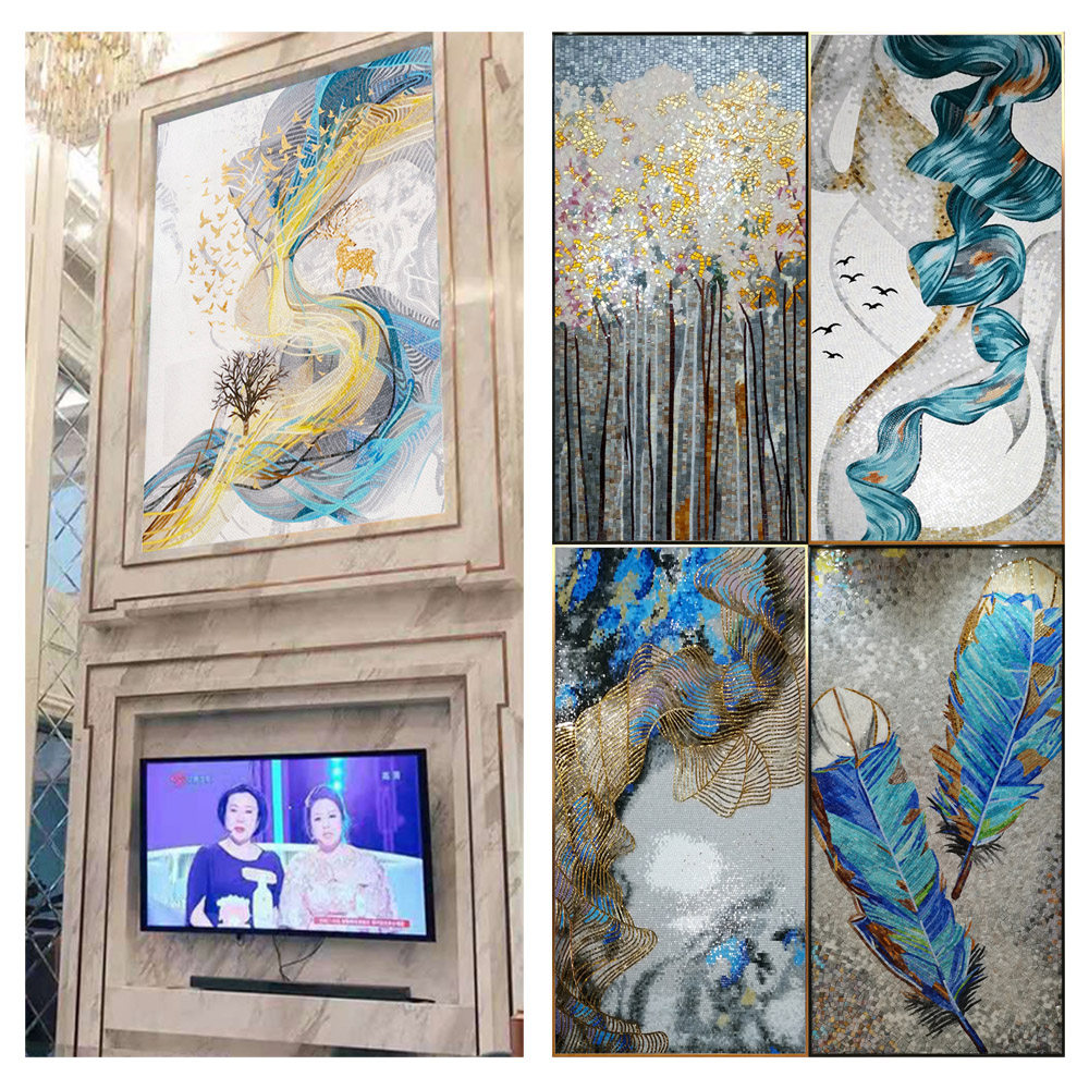 Art mural mosaic clip art puzzle flower background wall porch decoration hanging painting light luxury new Chinese custom pattern